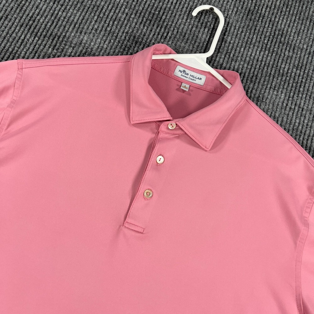 Peter Millar Summer Comfort Polo Shirt Mens Large Pink Short Sleeve Casual Golf